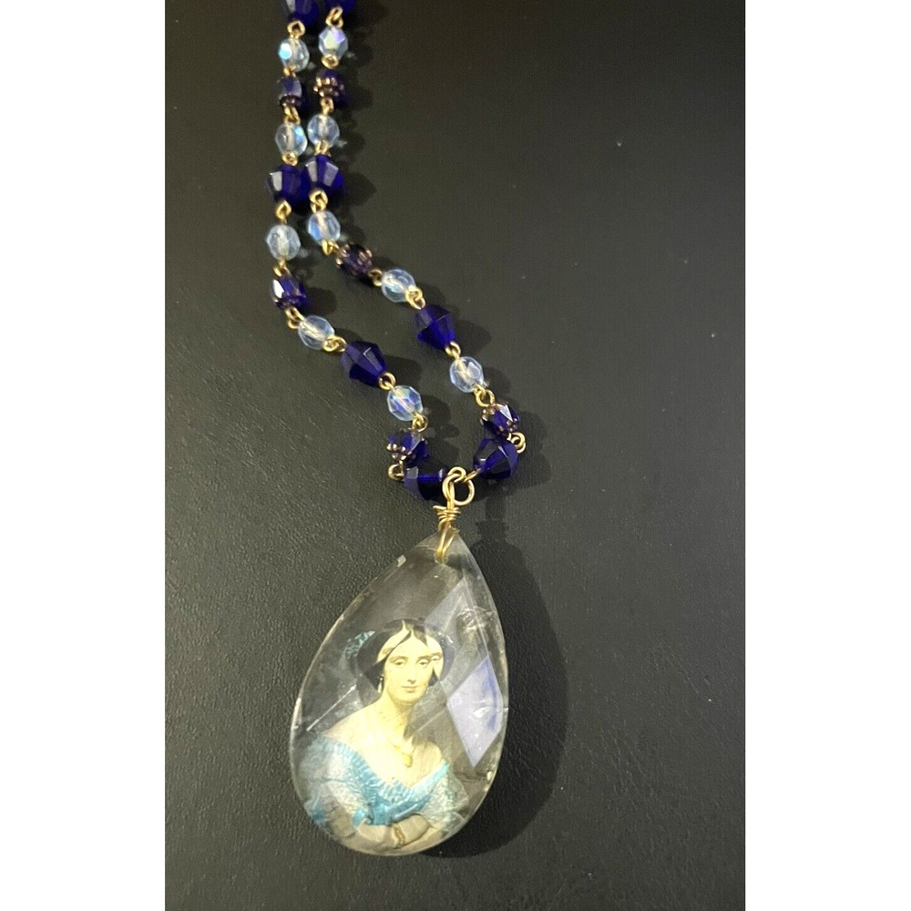VINTAGE glass  beads necklace LENORE SOLMO PENDANT signed figural pendant
